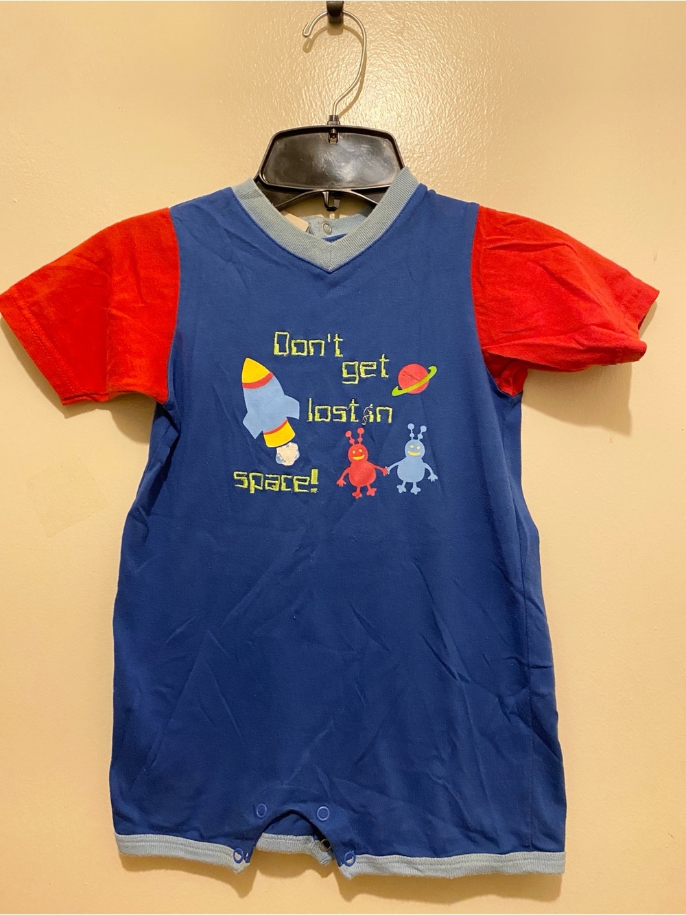 Blue & Red Space Graphic Kids Romper - Don't Get Lost in Space. 24M (c)